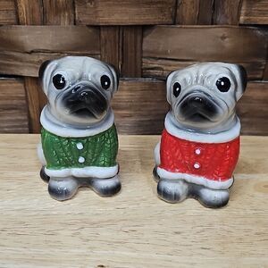 Pug Salt and Pepper Shakers in Festive Sweaters